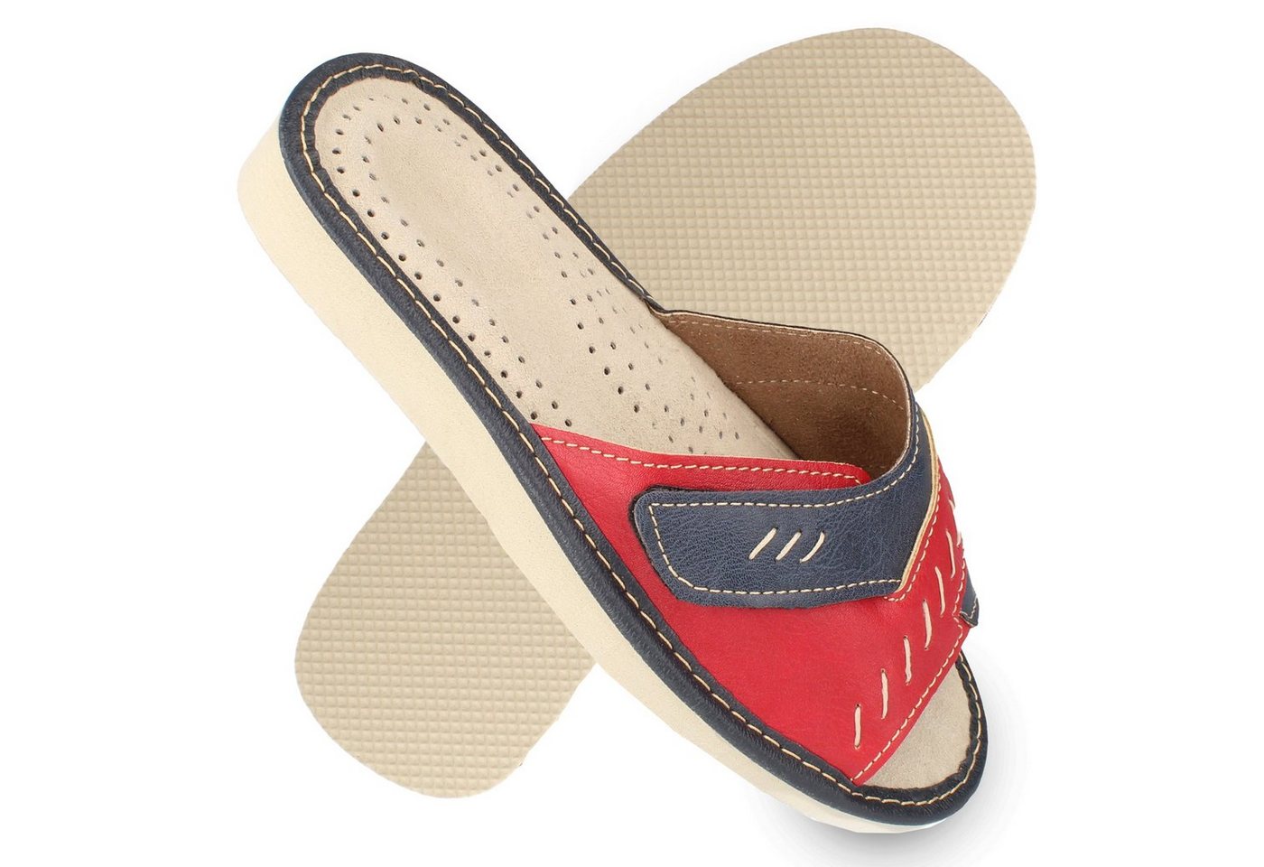 filsko Beja offene Pantoletten Damen Hausschuh dekorativer Klettverschluss