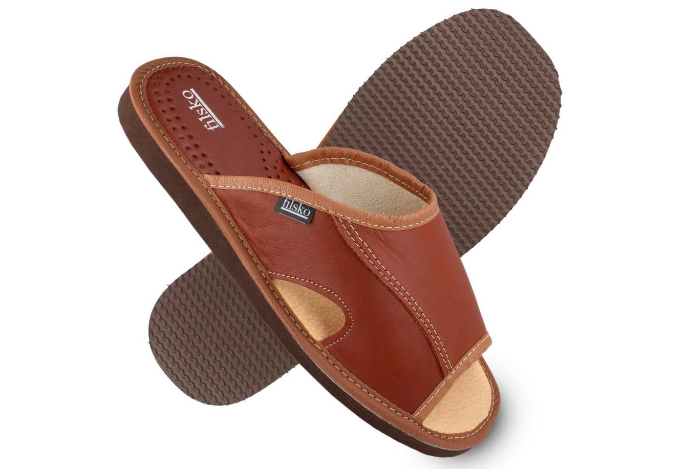 filsko Bleik offene Leder Herren Hausschuh Premium EVA-Sohle