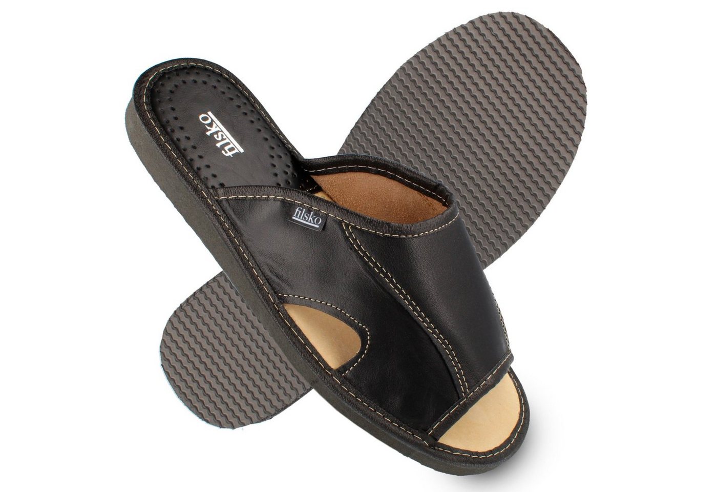filsko Bleik offene Leder Herren Hausschuh Premium EVA-Sohle