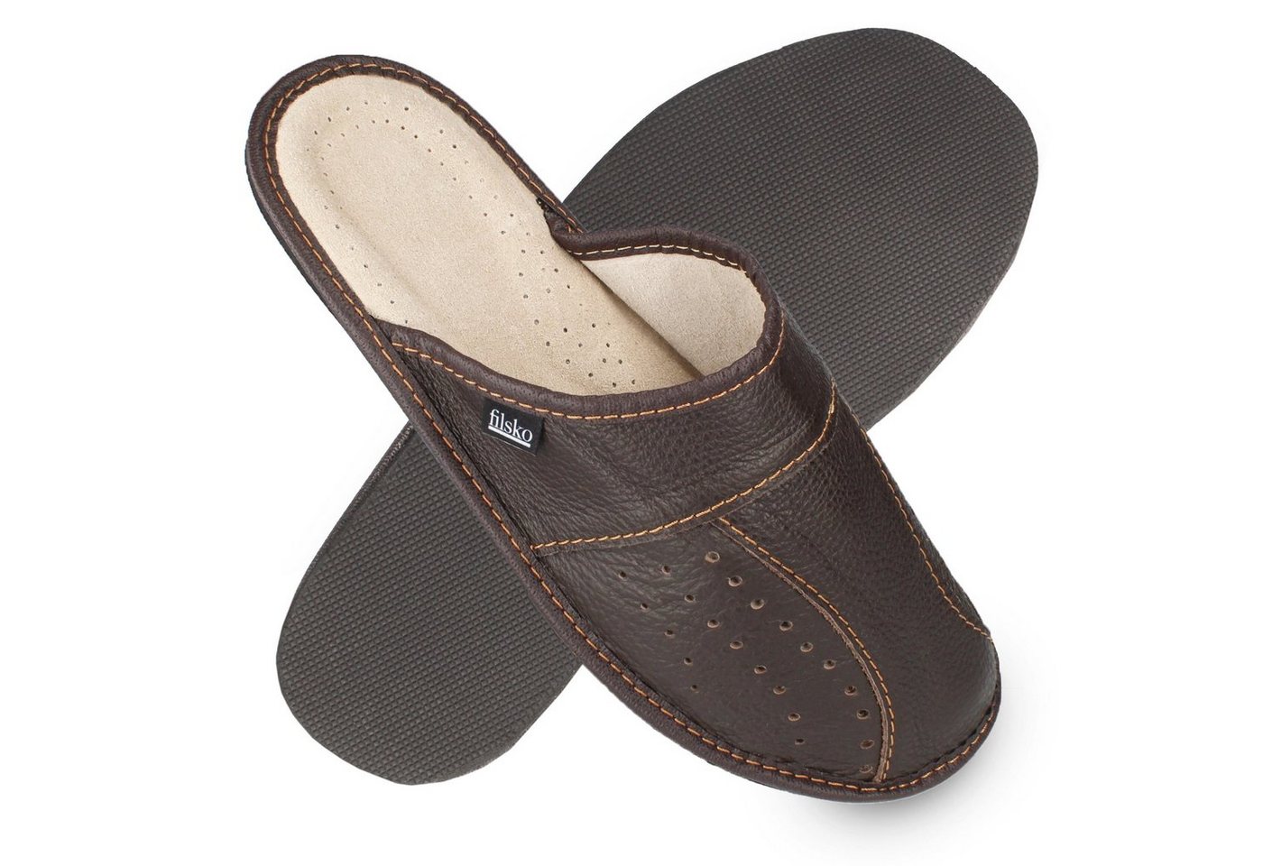 filsko Danzig Elegante Herren Pantoffeln aus Rindleder Hausschuh ungefüttert, oder mit Schafwolle gefüttert, bis Schuhgröße 50!