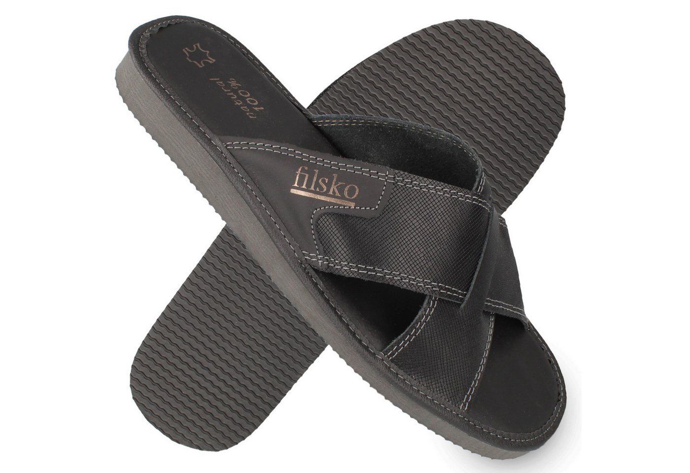 filsko Filsum Herren Leder Pantolette Überkreuz-Design, Echtleder, offene Slipper