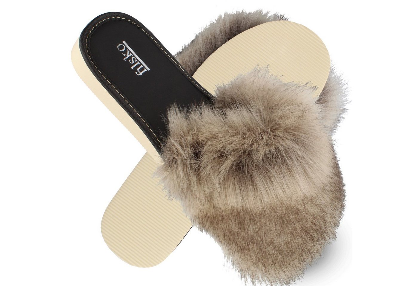 filsko Flauschige Damen Hausschuhe aus Plüschfell Hausschuh