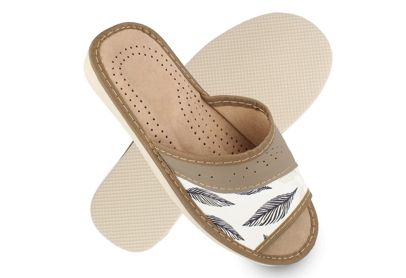 filsko Karvia Damen Hausschuh offen Sommer Leder Blumen Muster Hausschuh