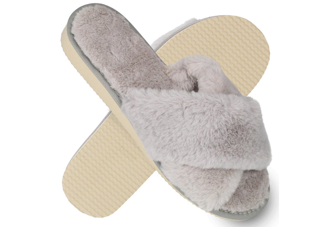 filsko Kitzbühel Damen Plüsch Hausschuhe Plüsch, Überkreuz-Design, flauschig