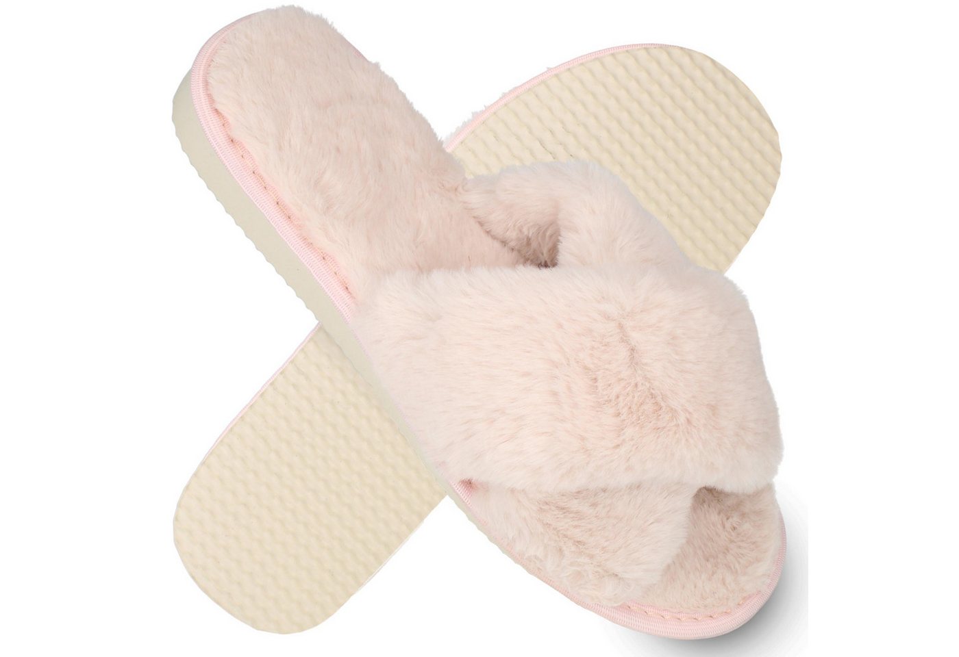 filsko Kitzbühel Damen Plüsch Hausschuhe Plüsch, Überkreuz-Design, flauschig