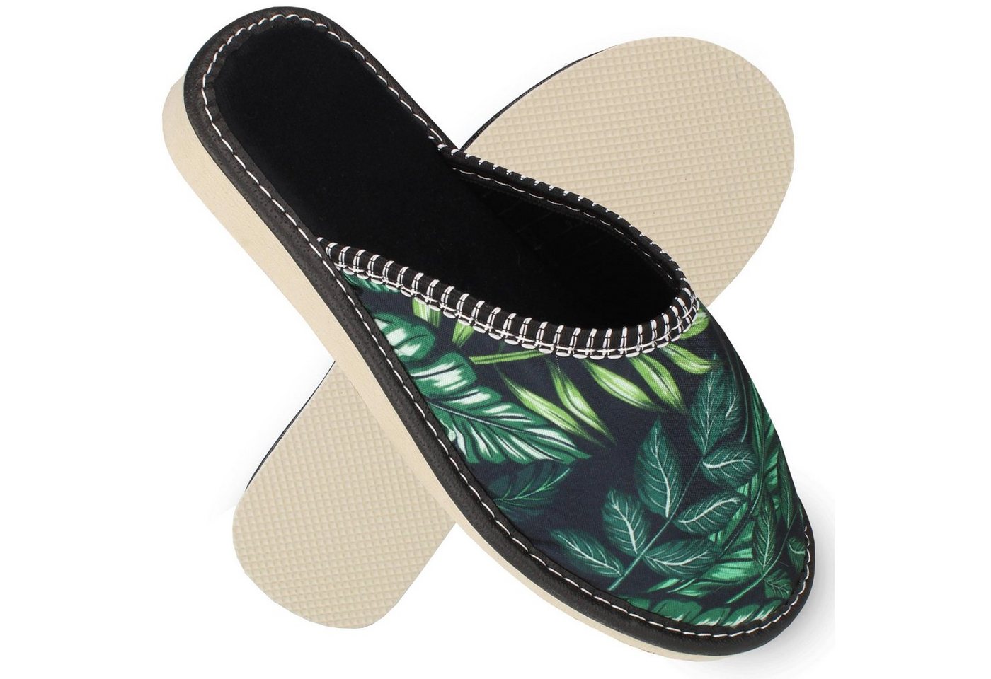 filsko Kjellerup mit grünen Blättern Damen Hausschuh Blättermuster