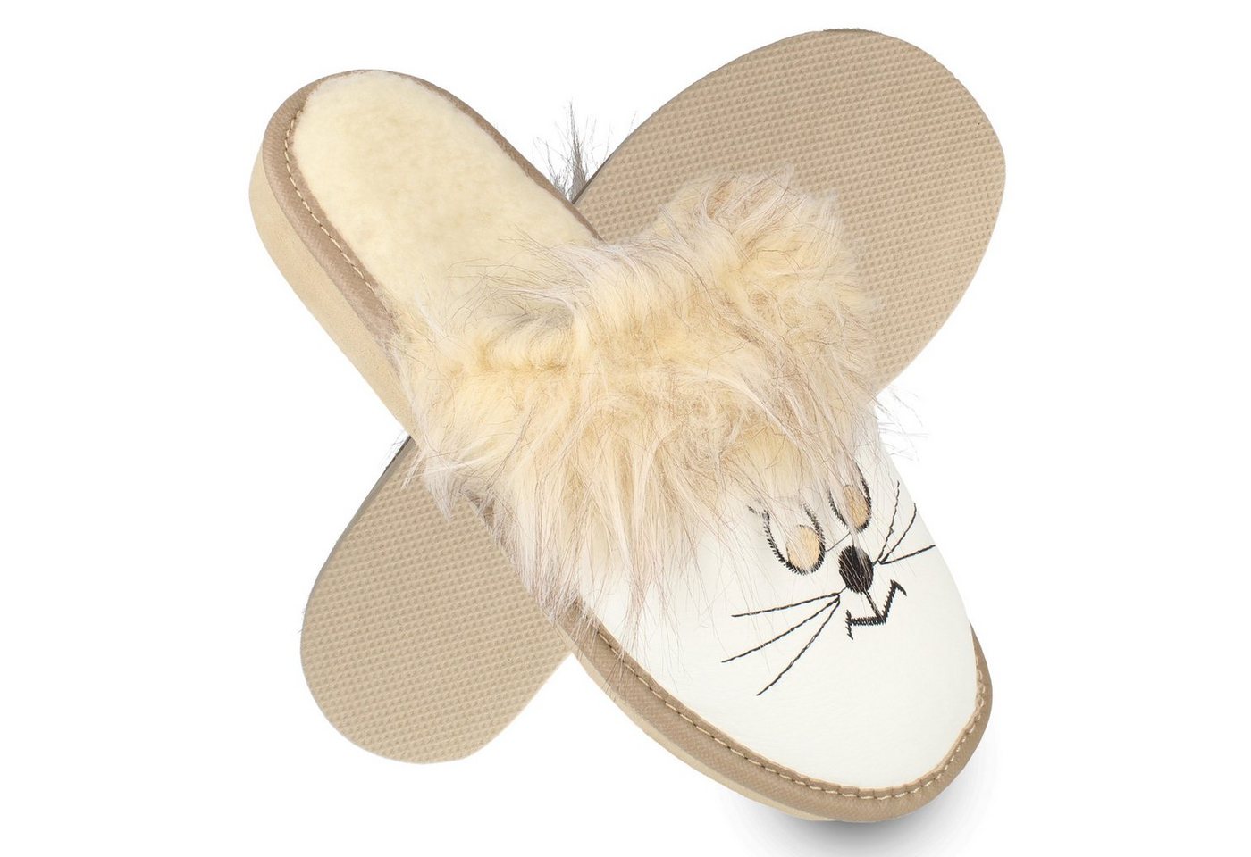 filsko Kotka mit Katzengesicht Damen Hausschuh (beige)