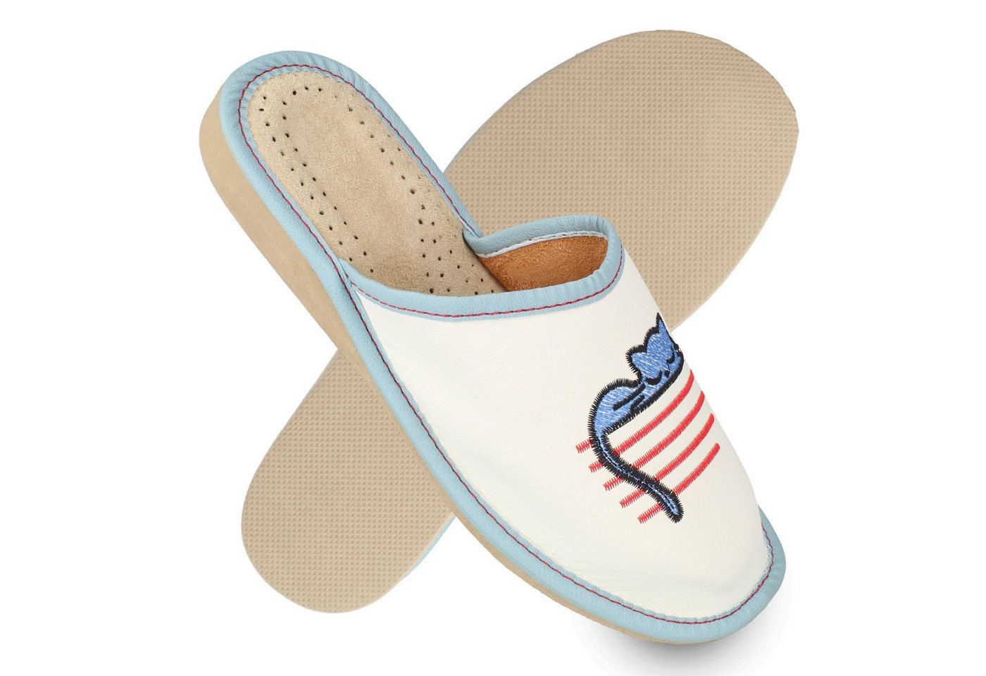 filsko Lapua Damen Hausschuh mit schlafender Katze Stickerei, un-/gefüttert