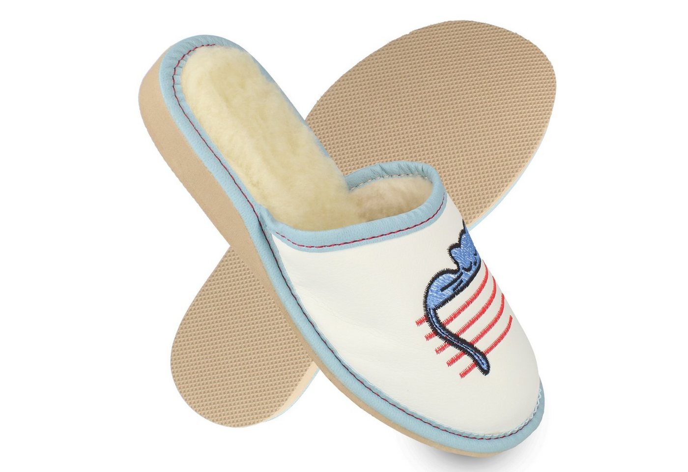 filsko Lapua Damen Hausschuh mit schlafender Katze Stickerei, un-/gefüttert