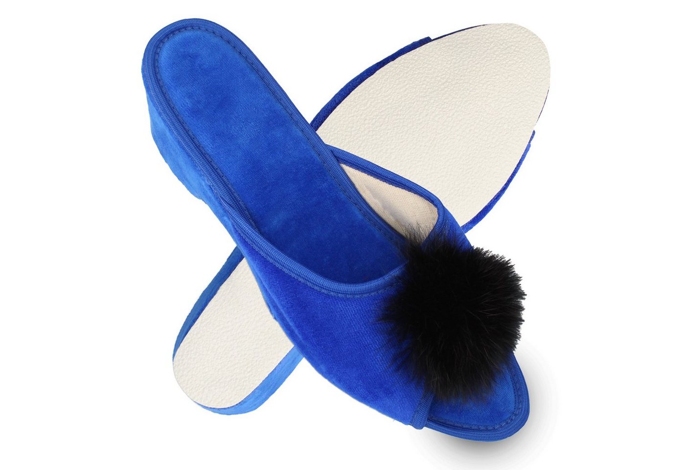 filsko Latina Elegante Samt Pantoffeln für Damen mit Puschel Hausschuh