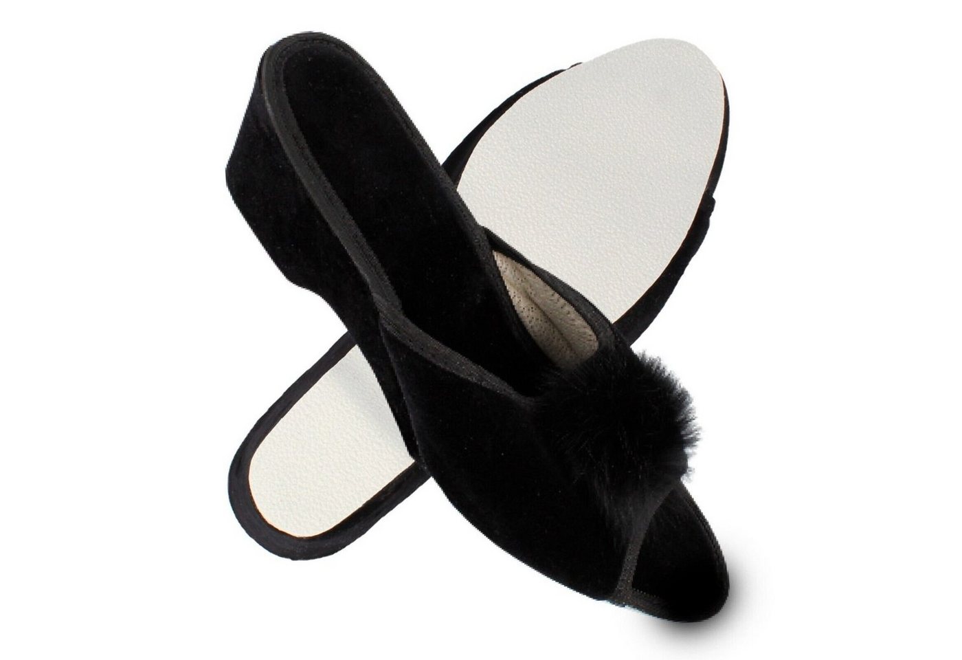 filsko Latina Elegante Samt Pantoffeln für Damen mit Puschel Hausschuh