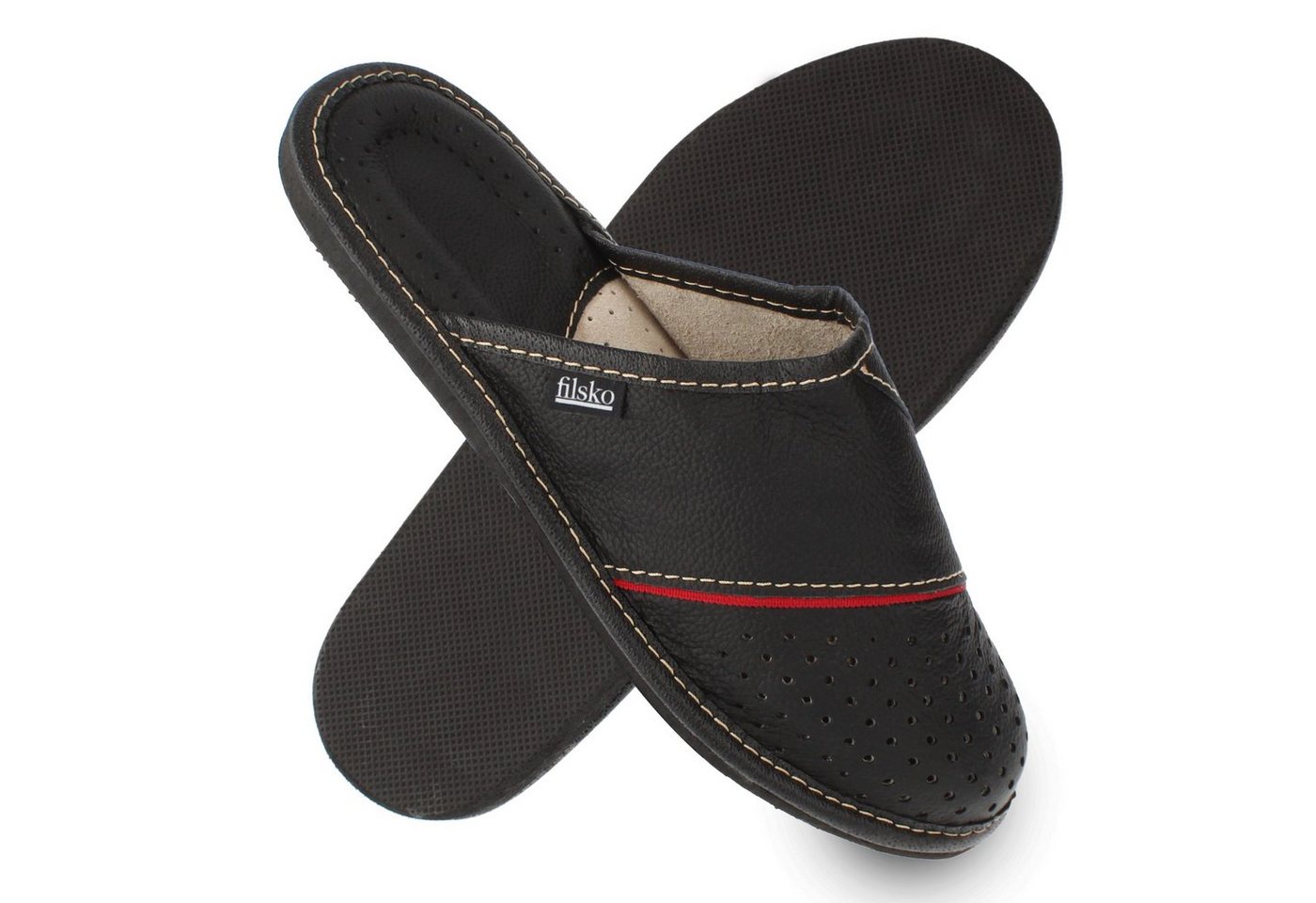 filsko Levice Herren Hausschuh Open-Toe, Slip-On, offene Hausschuhe, Pantoletten, Leder Hausschuhe