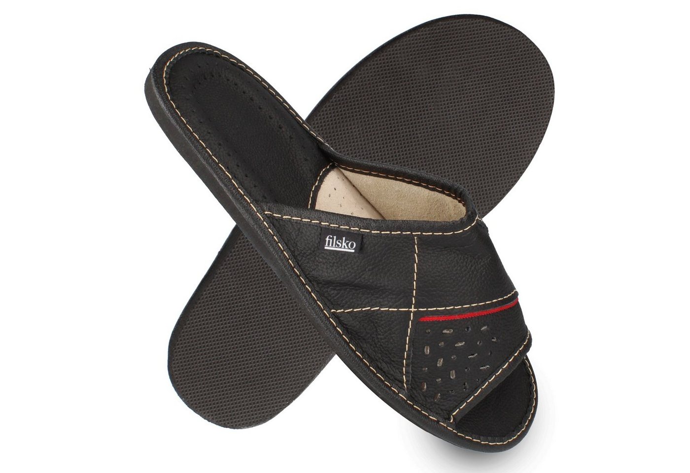 filsko Levice Herren Hausschuh Open-Toe, Slip-On, offene Hausschuhe, Pantoletten, Leder Hausschuhe