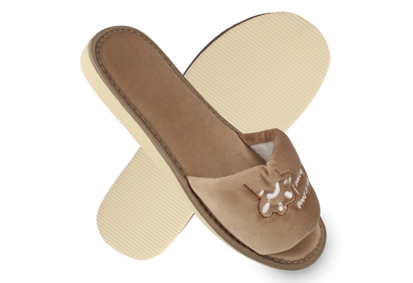 filsko Masku Damen Pantolette mit Katzen & Welcome Home Stickerei, offene Samt-Hausschuhe