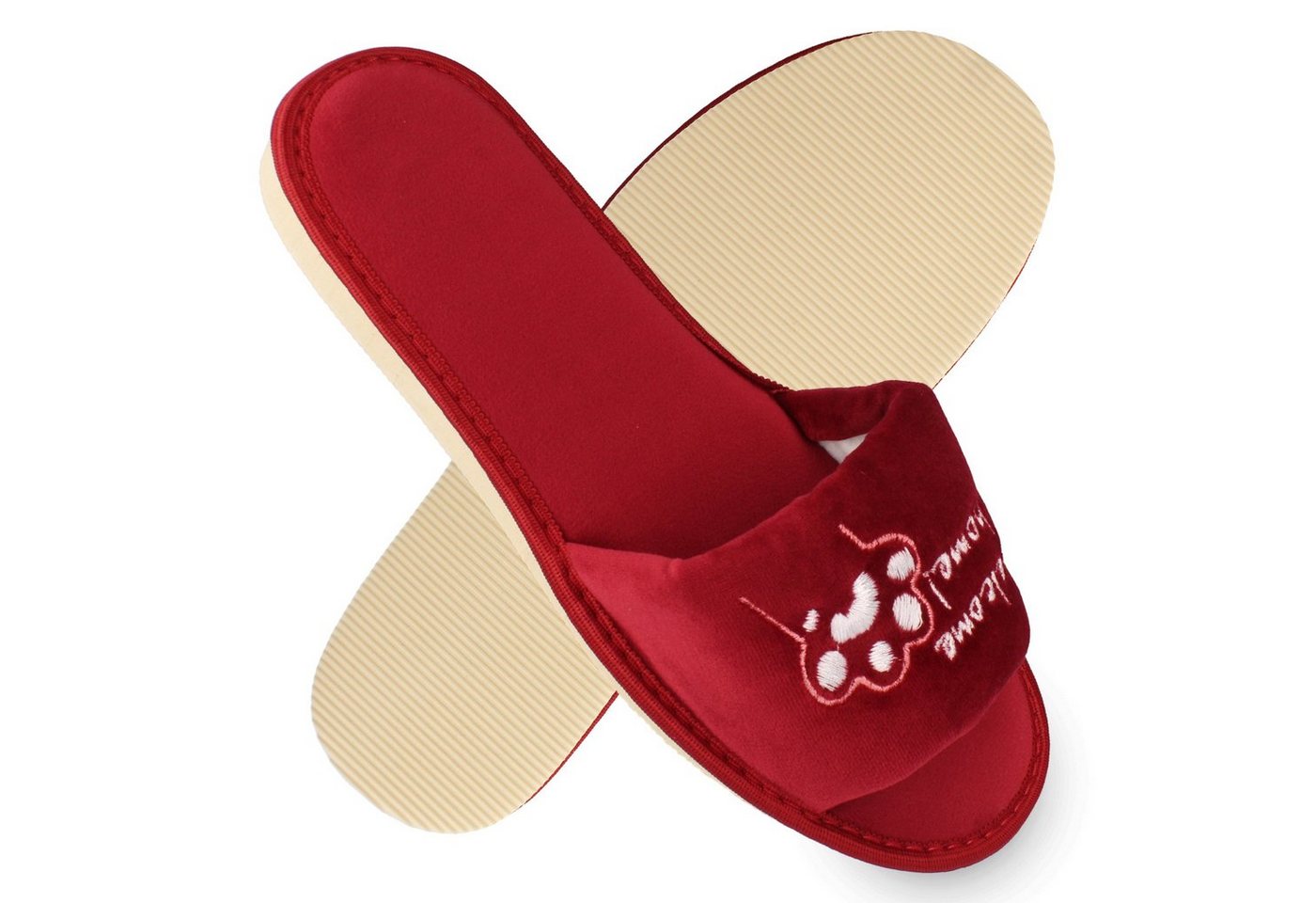 filsko Masku Damen Pantolette mit Katzen & Welcome Home Stickerei, offene Samt-Hausschuhe