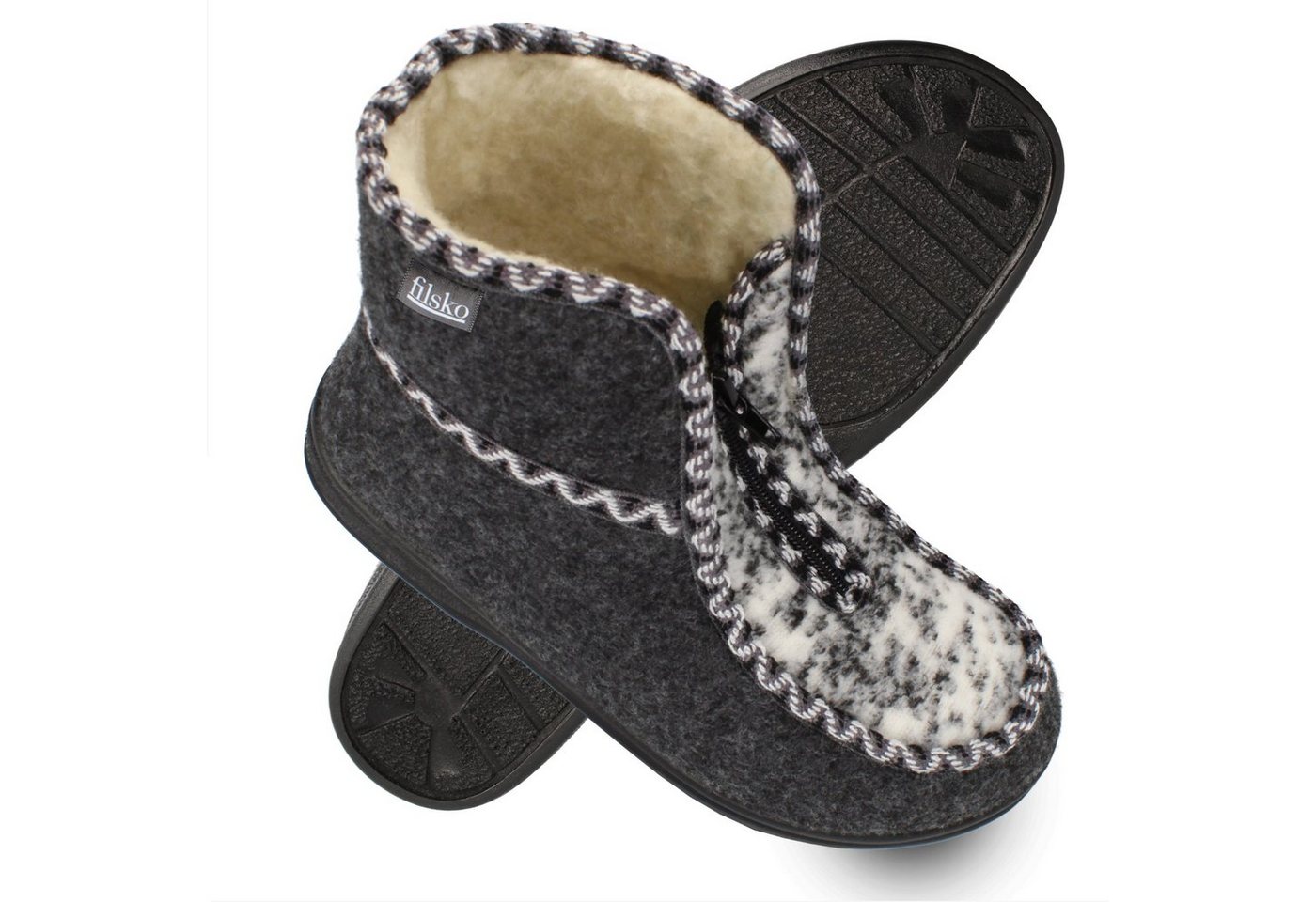 filsko Medle Warme Winter HausSchuhe für Damen Hausschuh aus Filz, mit Schafwolle gefüttert, mit Reißverschluss