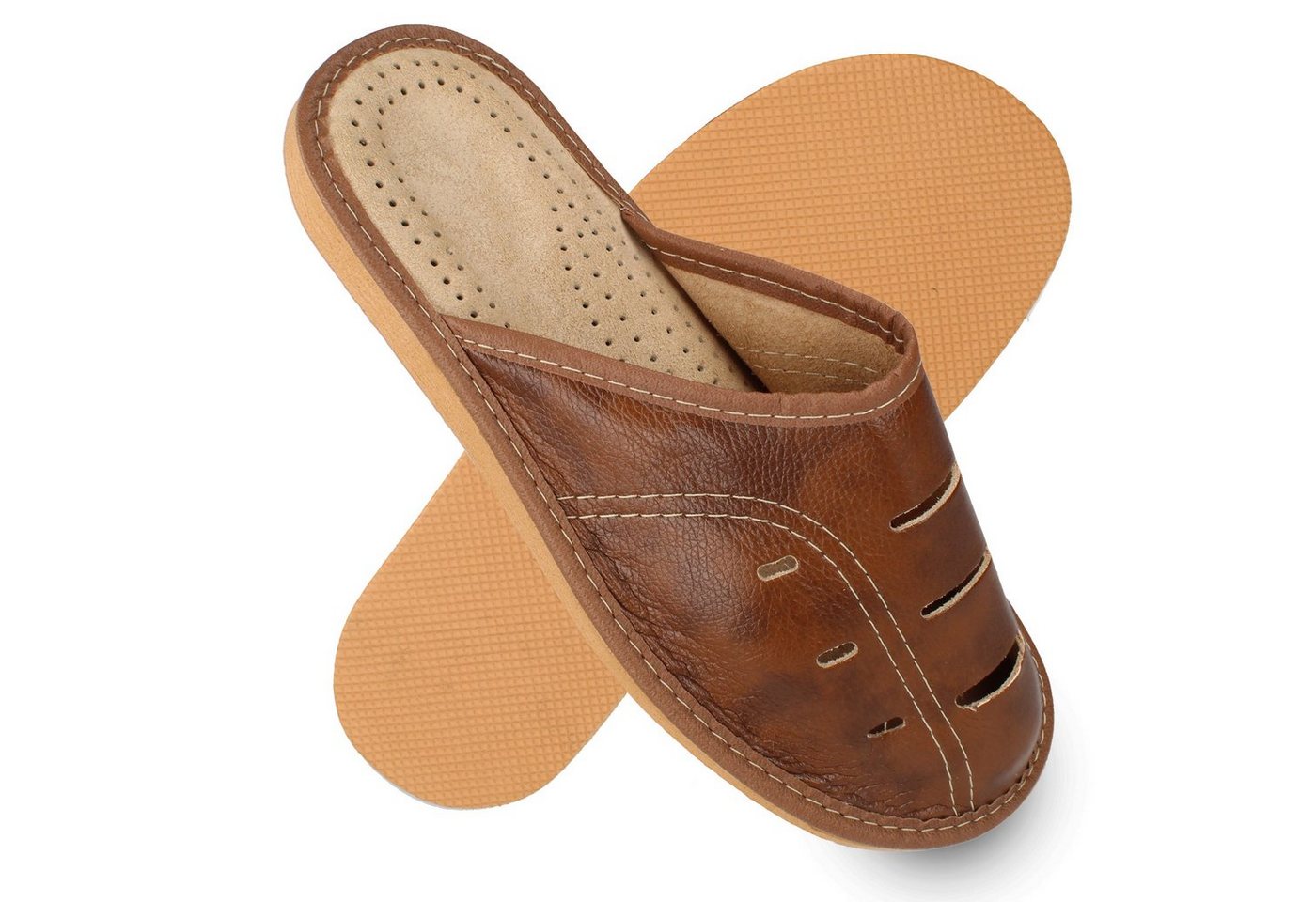 filsko Metz Herren Hausschuh Sommer Pantoffeln, Lüftungslöcher, Braun