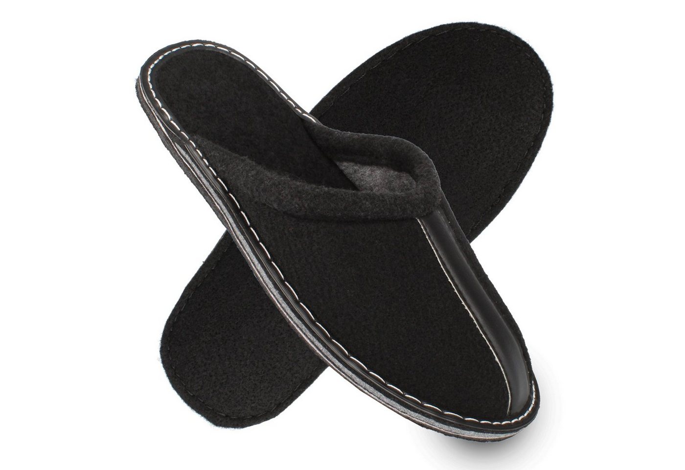 filsko Ogre Herren Filz mit Kunstleder-Streifen Hausschuh leichter Pantoffel, Slip-On, Filz- oder Gummisohle