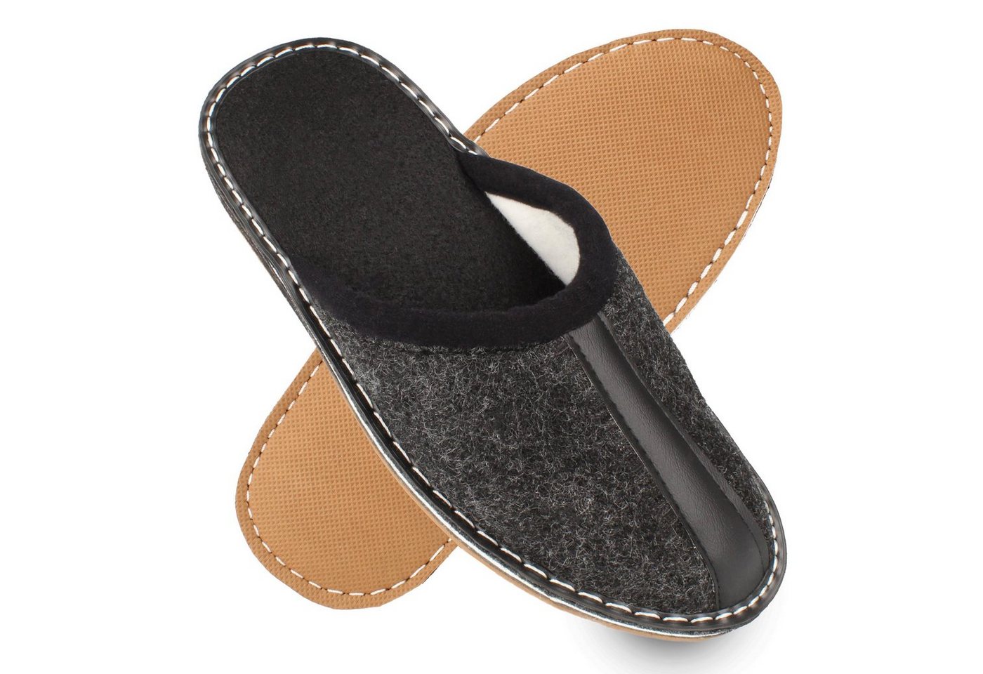 filsko Ogre Herren Filz mit Kunstleder-Streifen Hausschuh leichter Pantoffel, Slip-On, Filz- oder Gummisohle