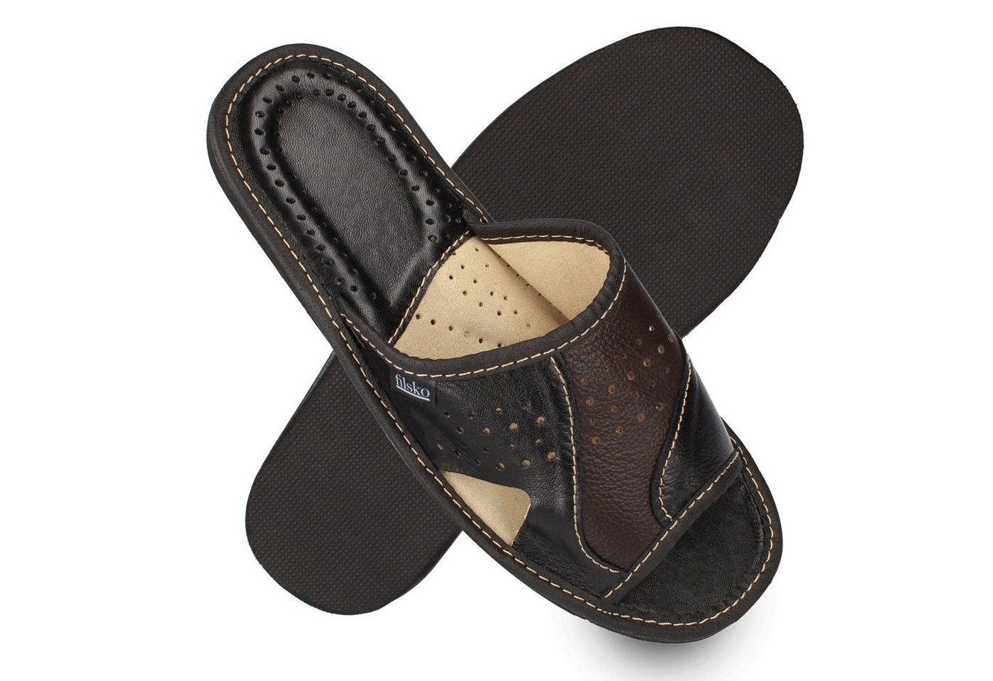 filsko Rimini Elegante Leder Pantoletten für Herren Hausschuh