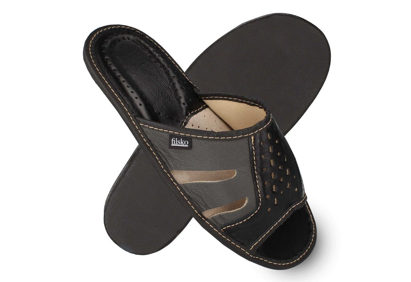 filsko Rimini Elegante Leder Pantoletten für Herren Hausschuh (grau)