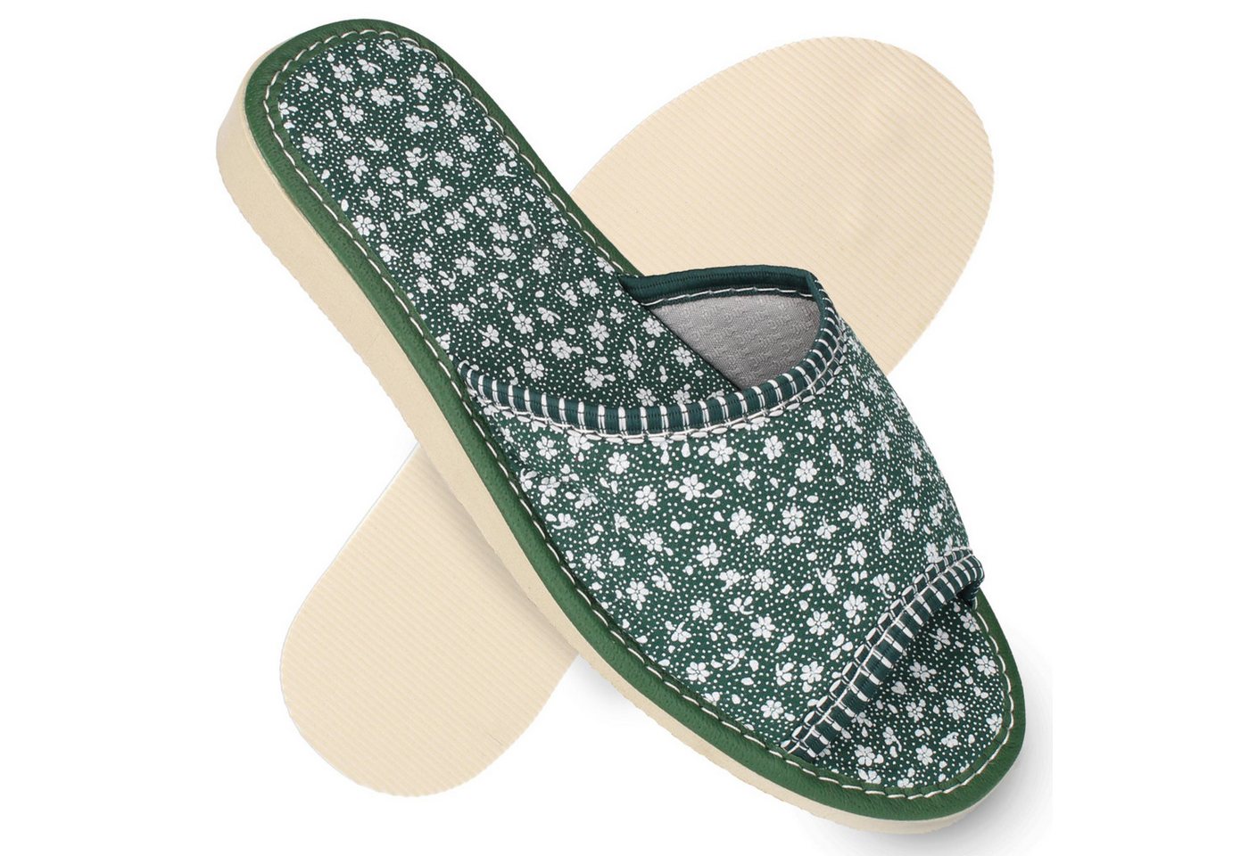 filsko Ronse Damen Hausschuh (1 Paar, EVA Laufsohle) Blumenmuster, zum Schlupfen, Open-Toe