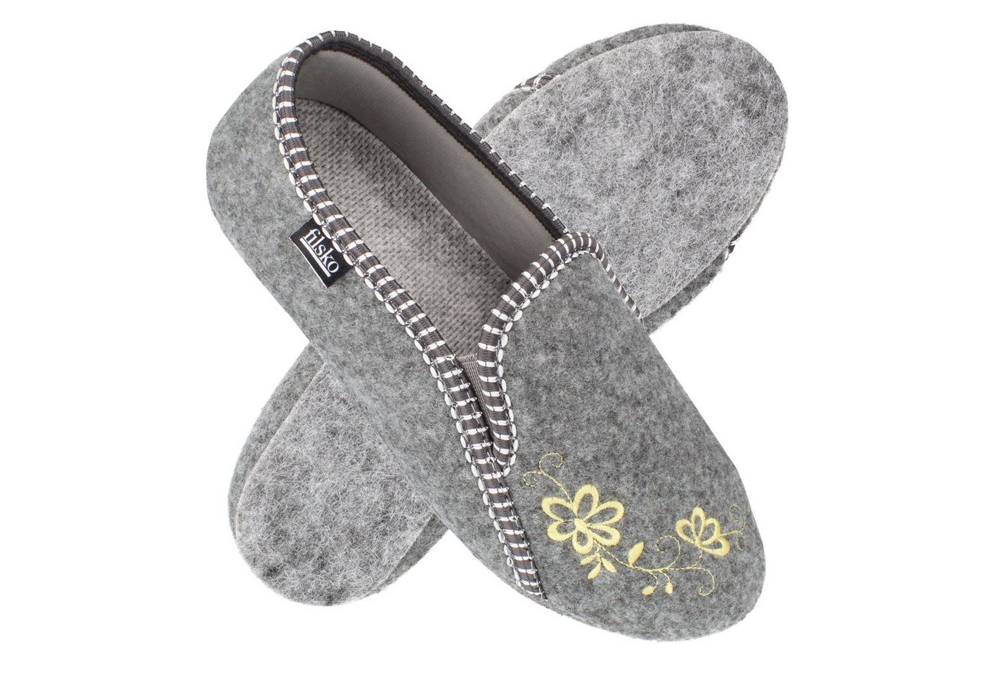 filsko Rosendaal Damen Ballerina Hausschuh mit Stickereien (Filzsohle)