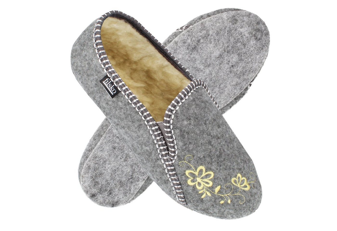 filsko Rosendaal Damen Ballerina Hausschuh mit Stickereien