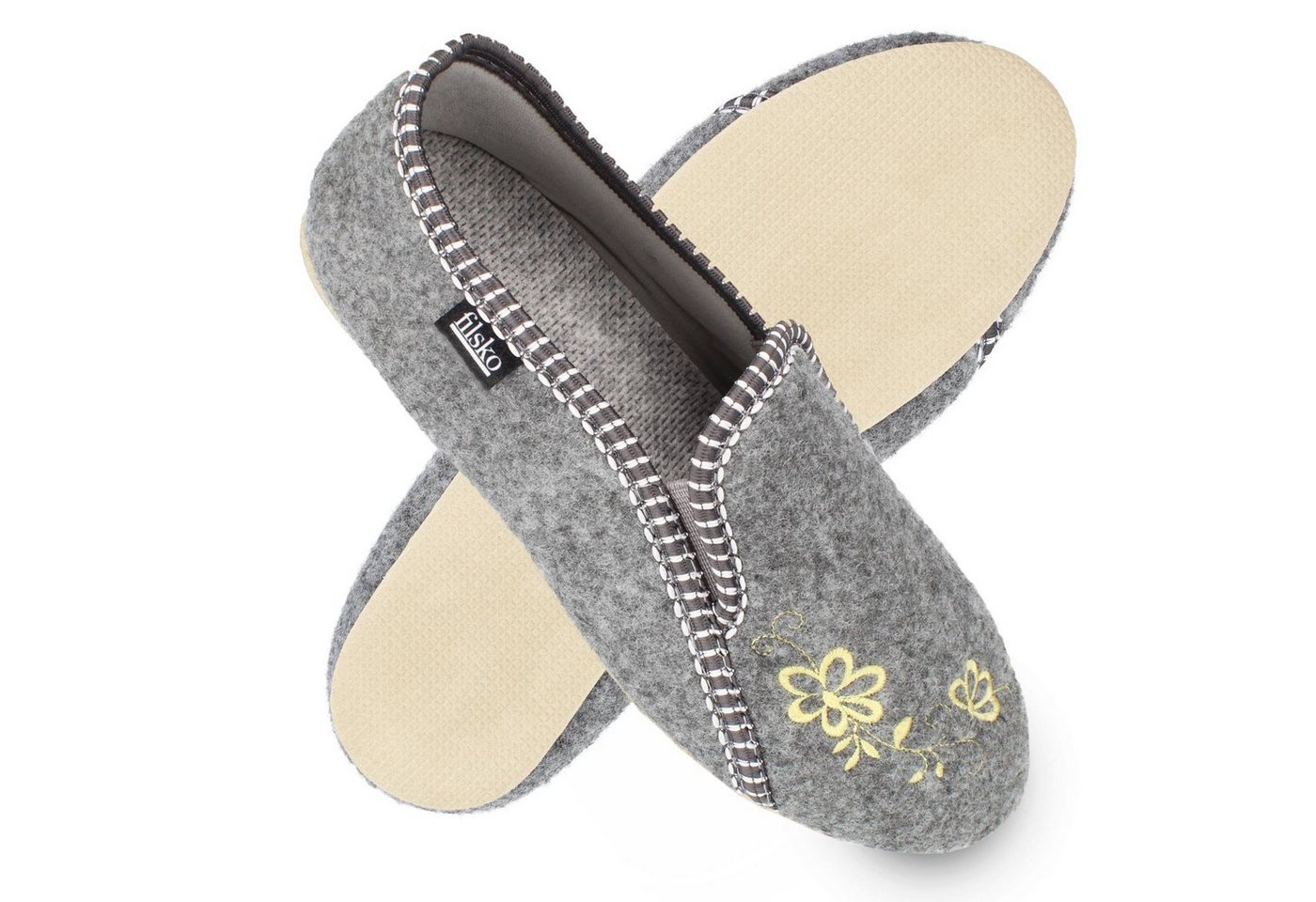 filsko Rosendaal Damen Ballerina Hausschuh mit Stickereien