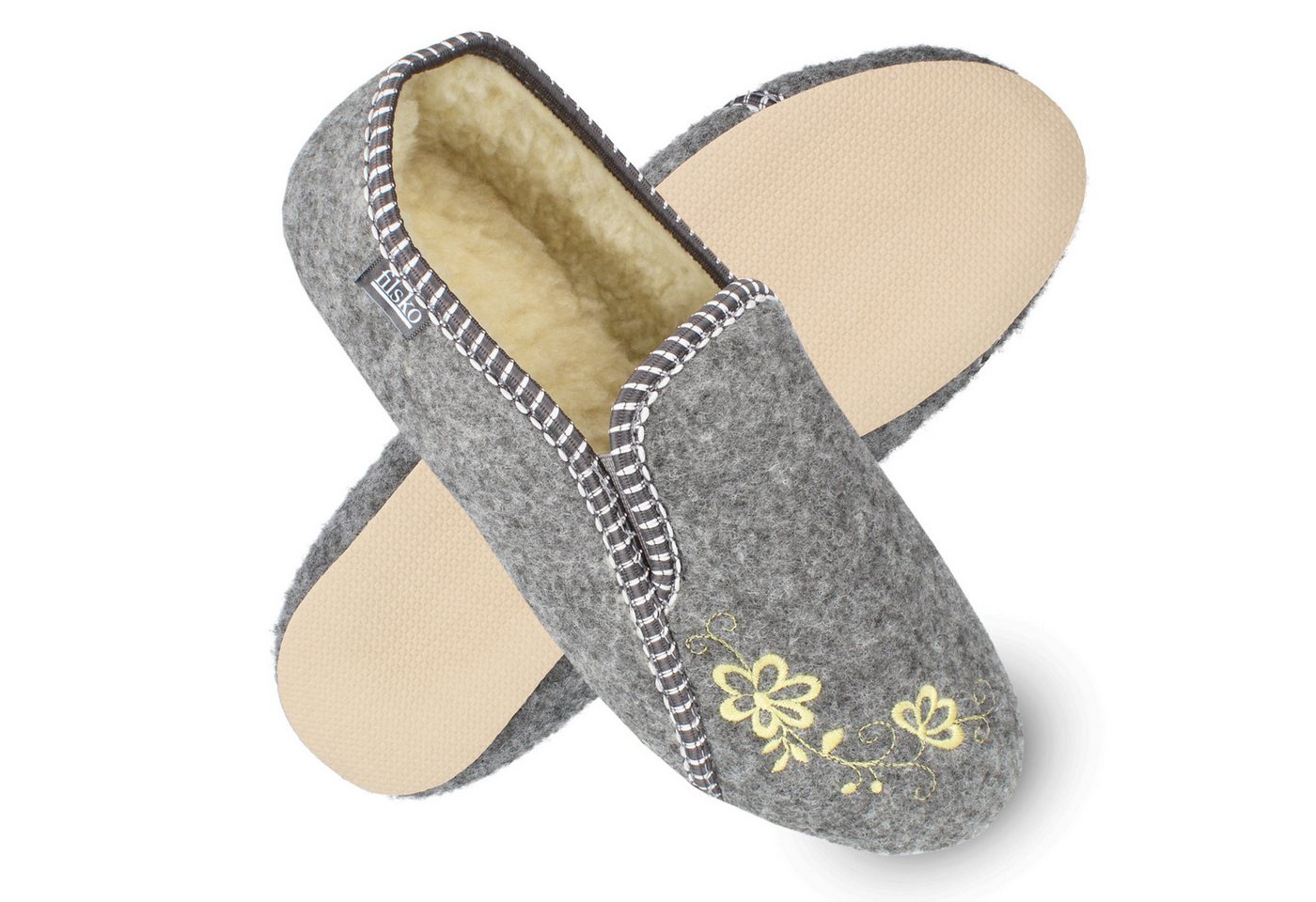 filsko Rosendaal Damen Ballerina Hausschuh mit Stickereien