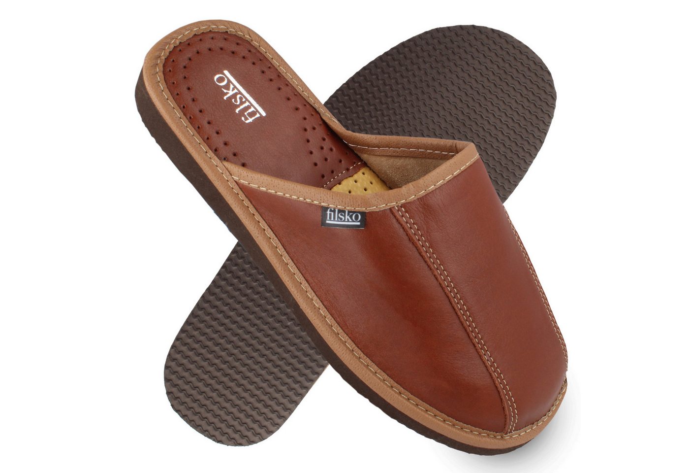 filsko Tarm Herren Leder Hausschuh (1 Paar, Obermaterial aus Leder) EVA-Sohle, Slip-On, Pantoffeln