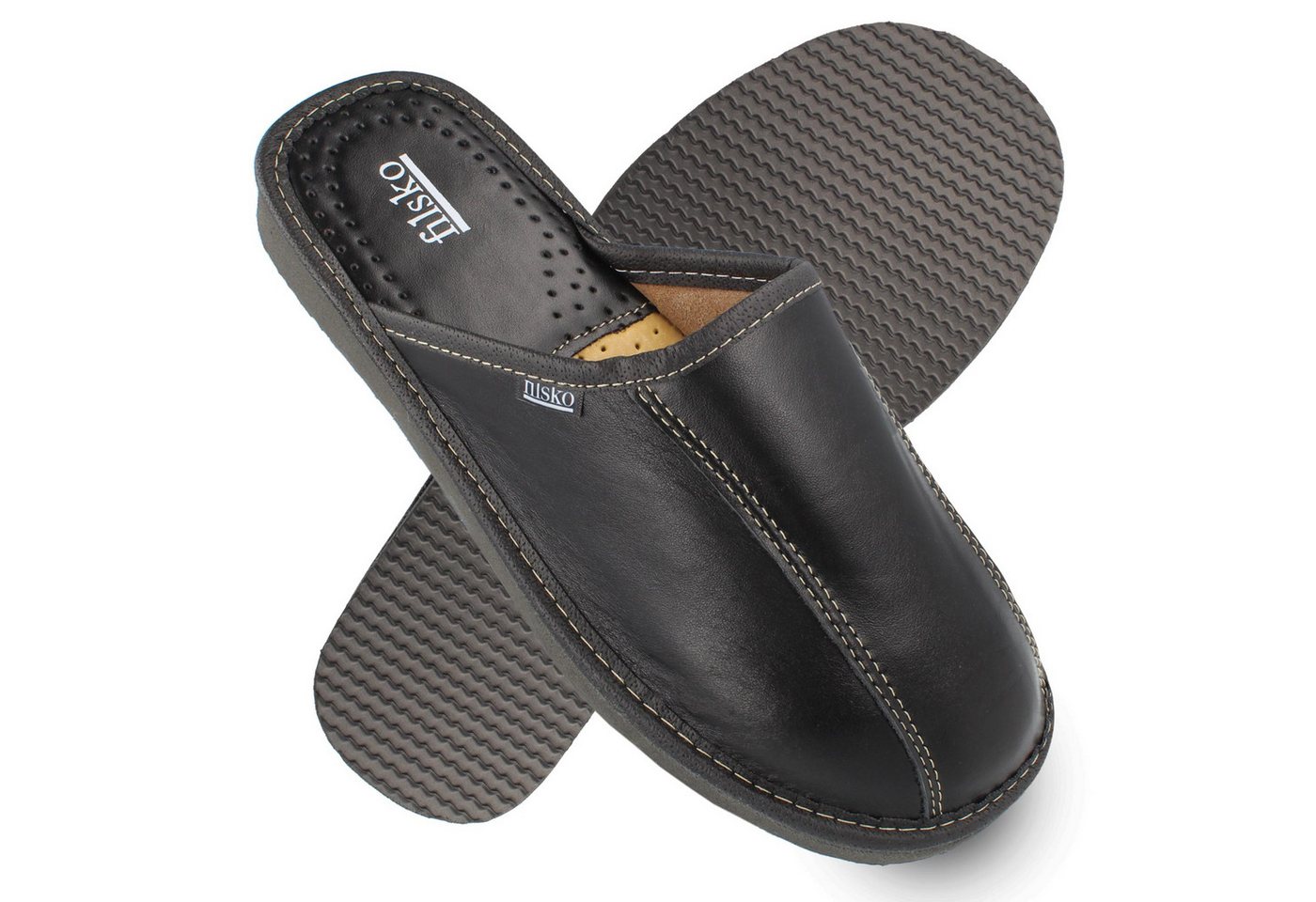 filsko Tarm Herren Leder Hausschuh (1 Paar, Obermaterial aus Leder) EVA-Sohle, Slip-On, Pantoffeln