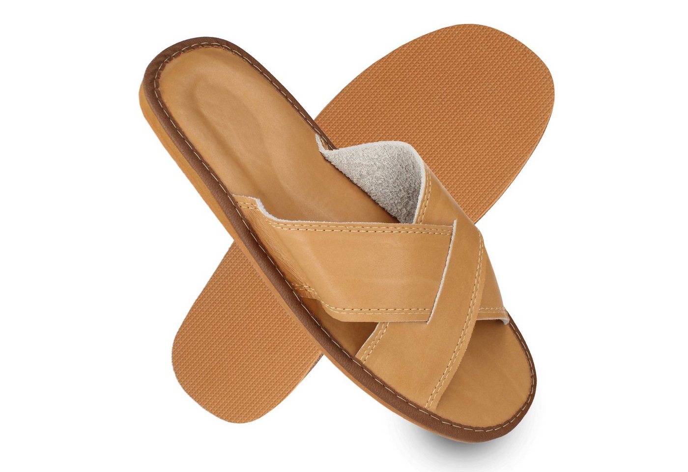 filsko Valencia offene Pantoletten Herren Hausschuh Überkreuzdesign