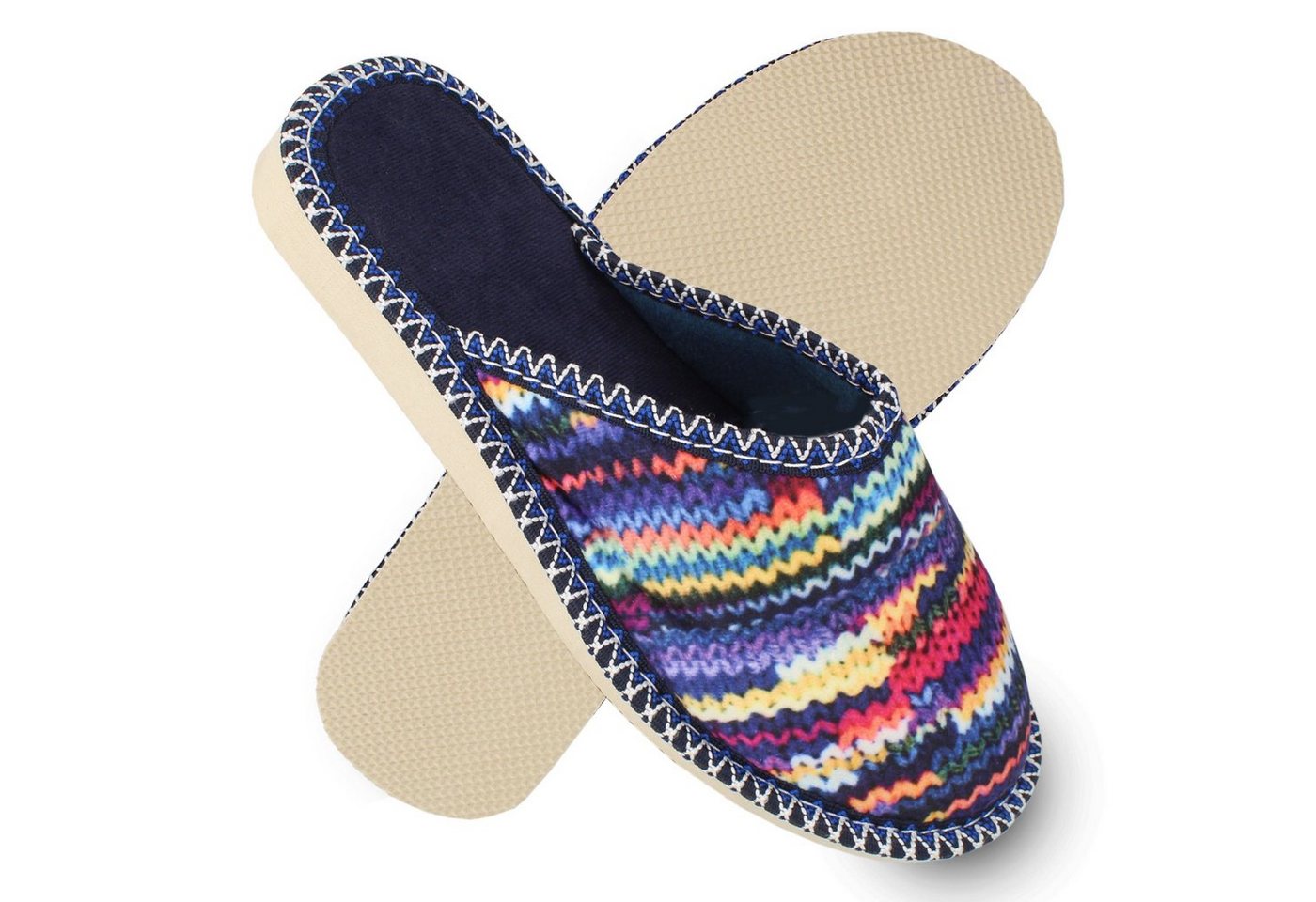 filsko Vandel Damen Hausschuh mit Regenbogen-Strick Aufdruck