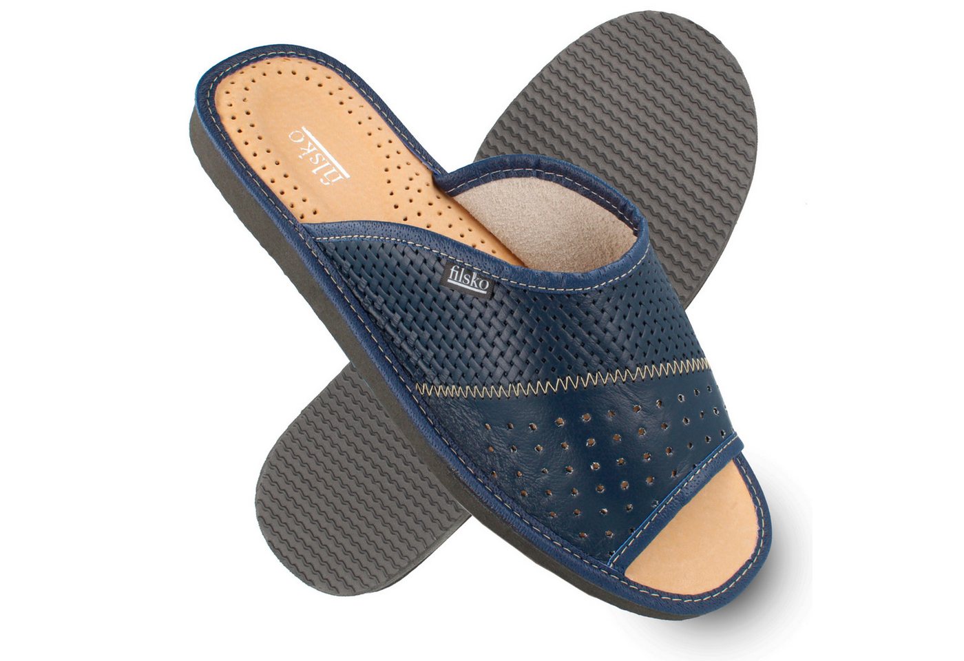 filsko Veere Herren offen aus Leder Hausschuh Lederschuhe