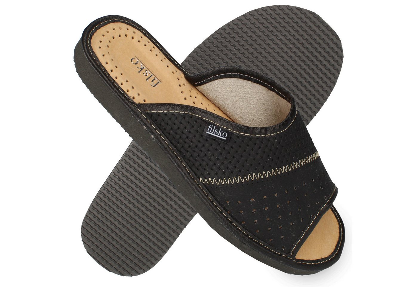 filsko Veere Herren offen aus Leder Hausschuh Lederschuhe