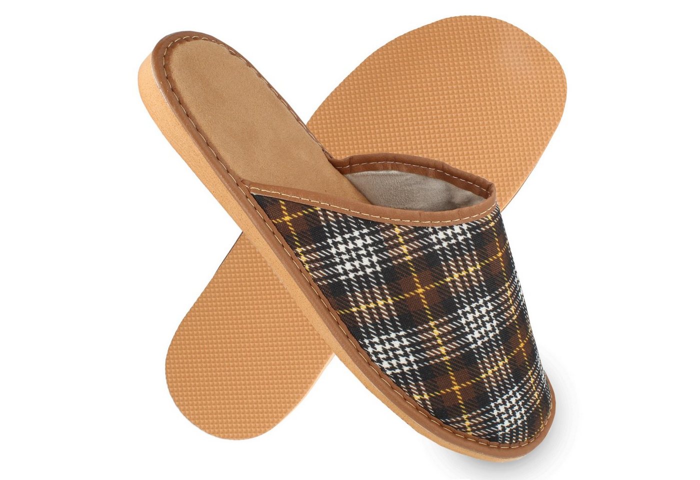 filsko Vejen Herren Hausschuh leichte Pantoffeln, kariert blau oder braun, samtweich