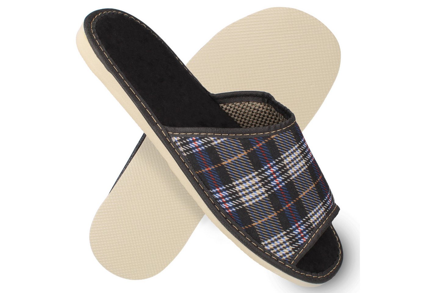 filsko Vejen Herren offen Hausschuh kariert, Slip-On, Open-Toe, samtweich