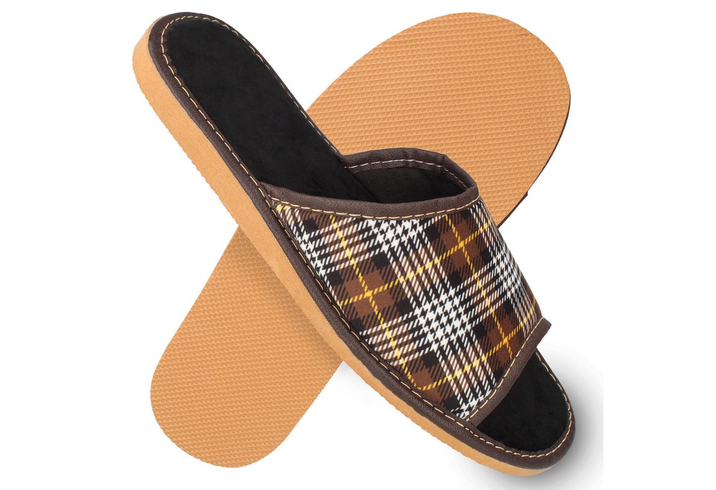 filsko Vejen Herren offen Hausschuh kariert, Slip-On, Open-Toe, samtweich (braun)