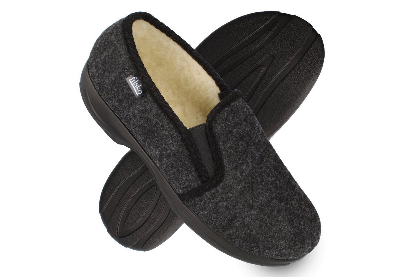 filsko Vemdalen Herren Hausschuh mit Schafwolle gefüttert, zum Schlupfen, Gummizug