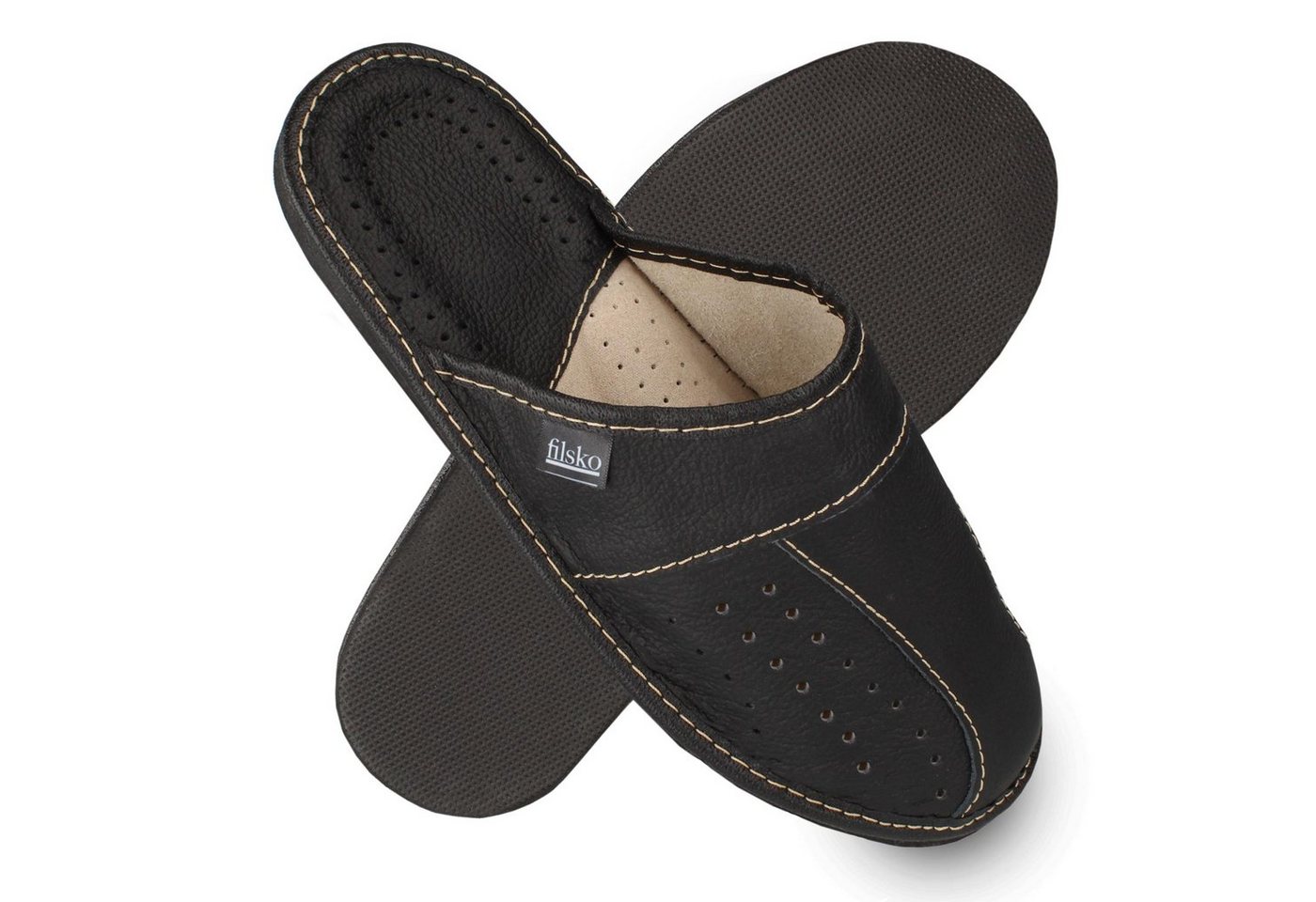 filsko Wolmar Herren Hausschuh (1 Paar, Obermaterial aus Leder) bis Schuhgröße 50, Pantoffeln, Slip-On