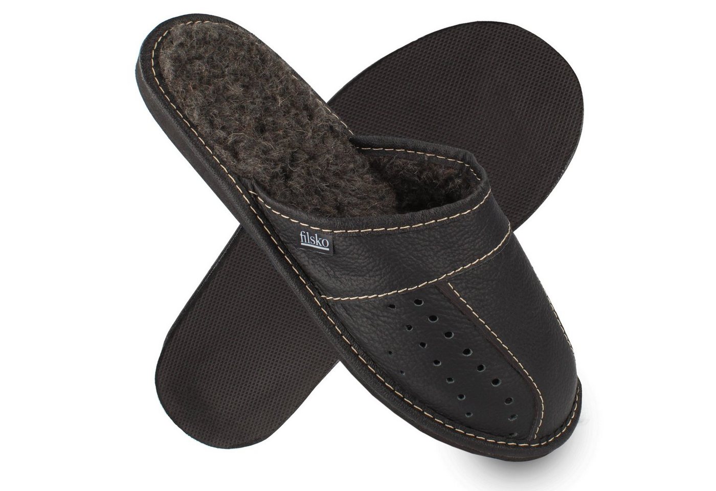 filsko Wolmar Herren Hausschuh (1 Paar, Obermaterial aus Leder) bis Schuhgröße 50, Pantoffeln, Slip-On