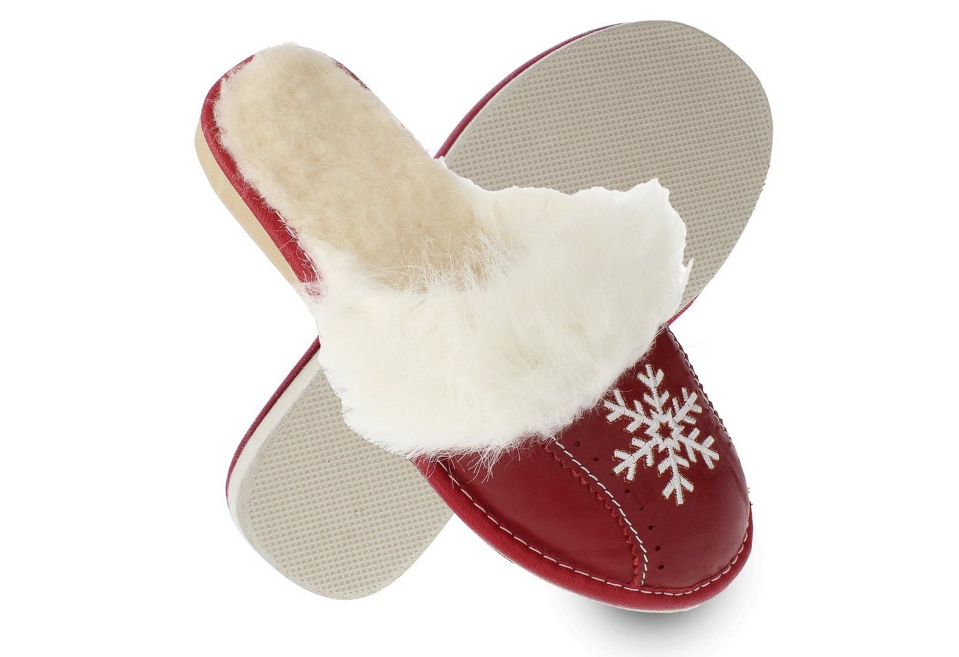 filsko Zofingen Damen Hausschuh Schneeflocke, Fellbesatz, Fellkragen