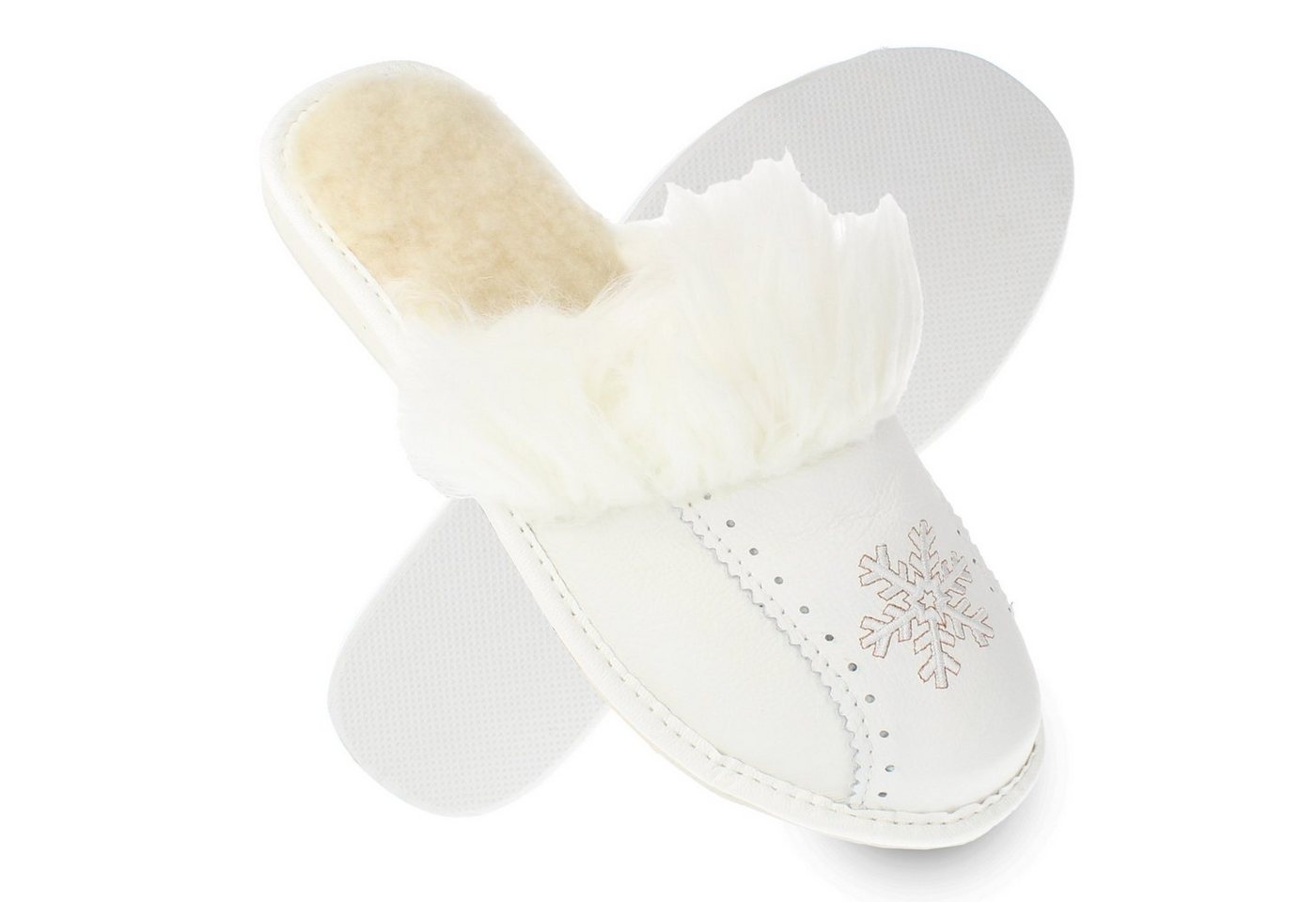 filsko Zofingen Damen Hausschuh Schneeflocke, Fellbesatz, Fellkragen
