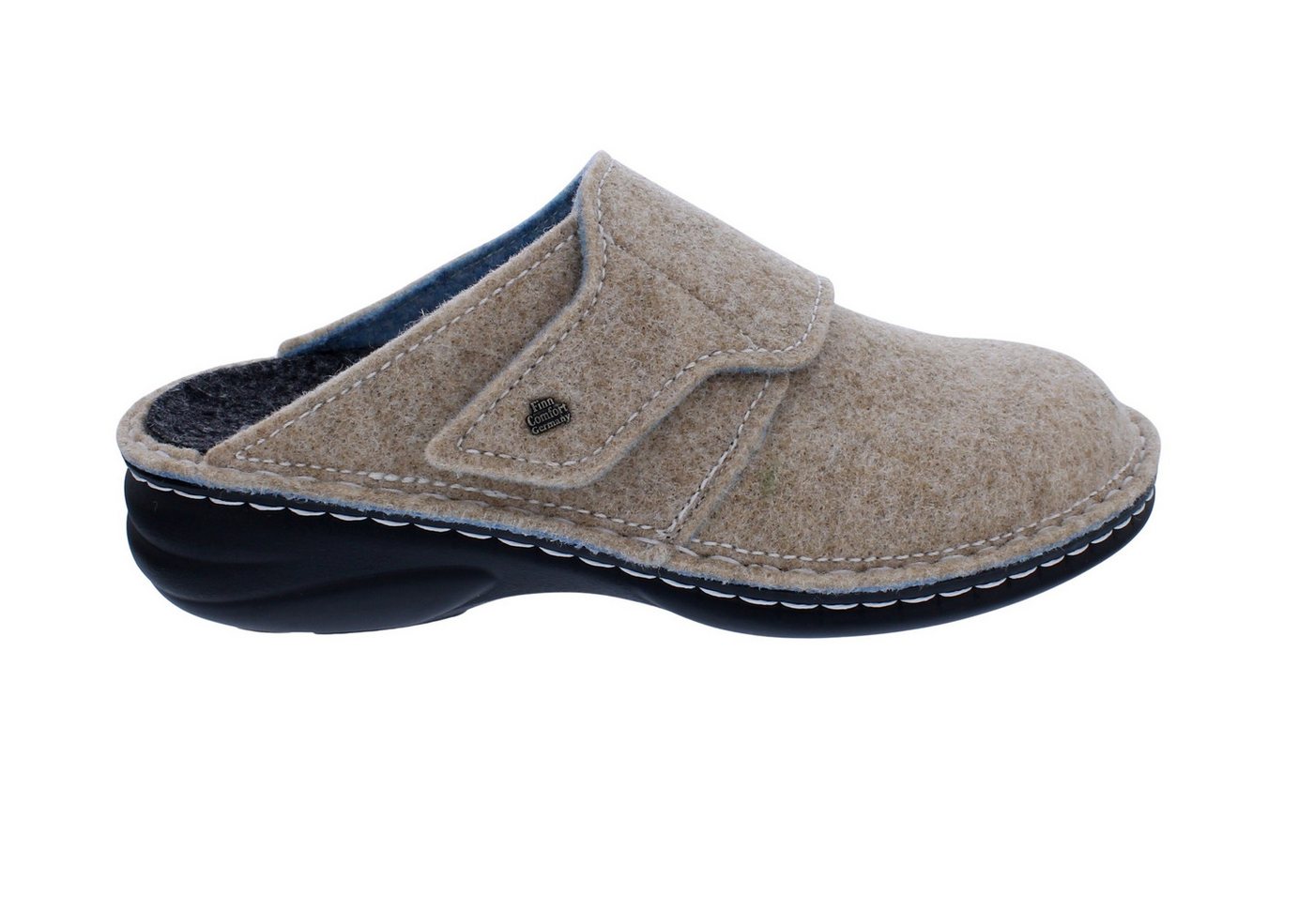 Finn Comfort Goms 6569-482006, Doublefilz, Beige, Klettverschluss, Wec Pantoffel