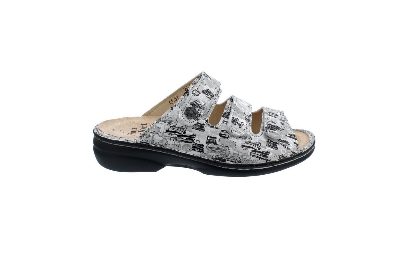 Finn Comfort Menorca-S Pantolette, Tayfun (Leder), platero, Weichbettu Pantolette