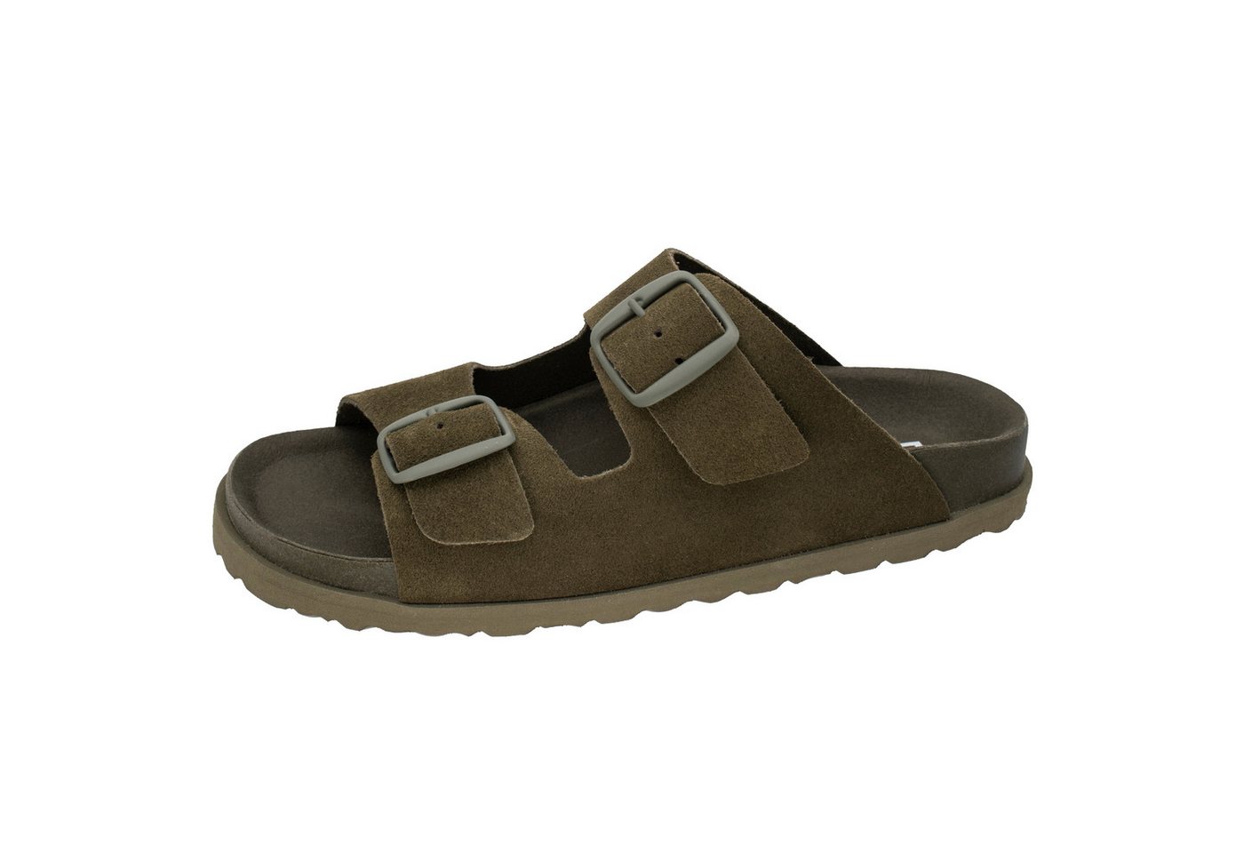 Fischer-Markenschuh Alma Pantolette aus Veloursleder, mit verstellbaren Schnallen, ergonomisches Fußbett (grün)