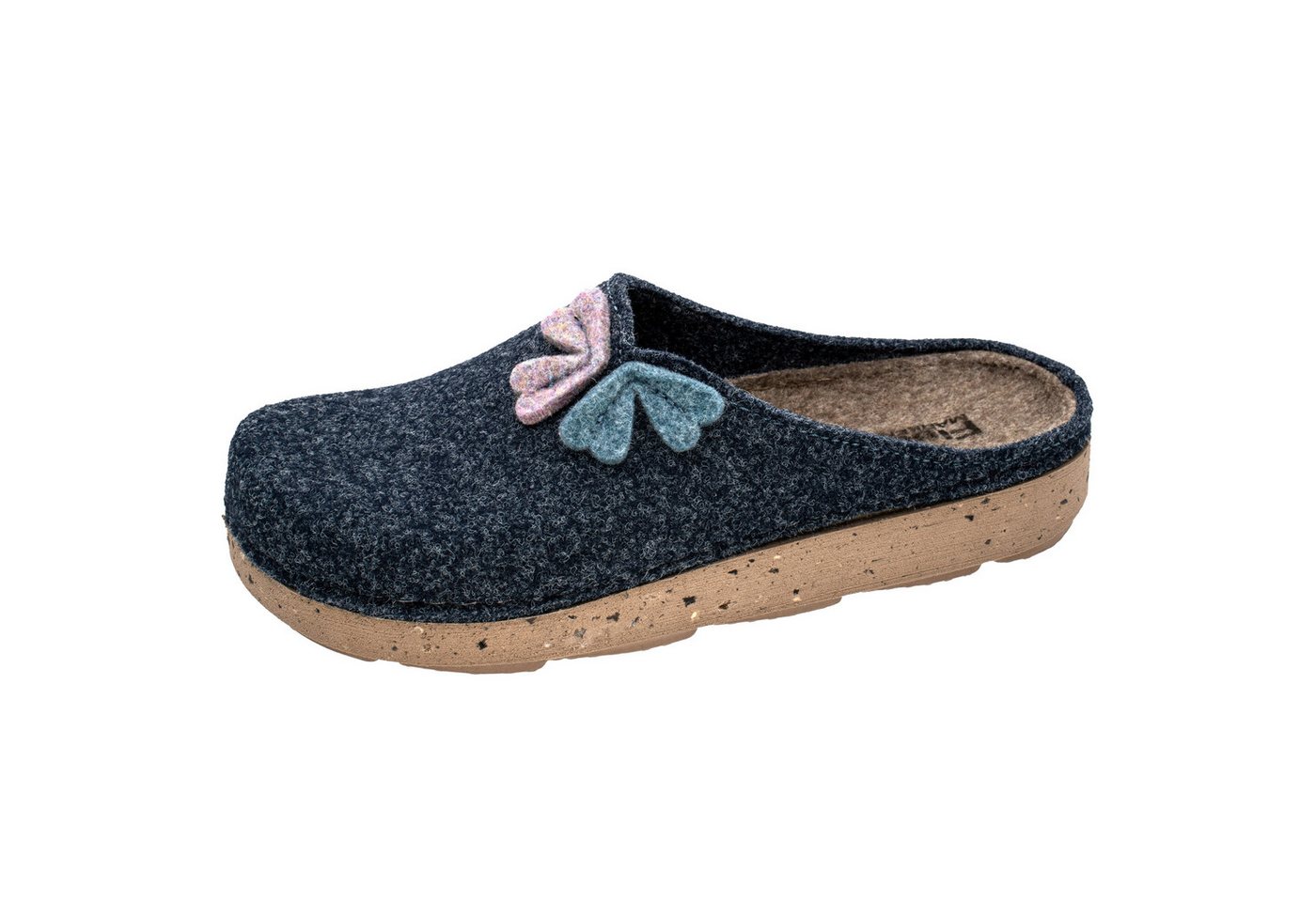 Fischer-Markenschuh Anne Pantoffel aus recyceltem PET Filz, gepolstere Filzsohle, 25mm Absatzhöhe