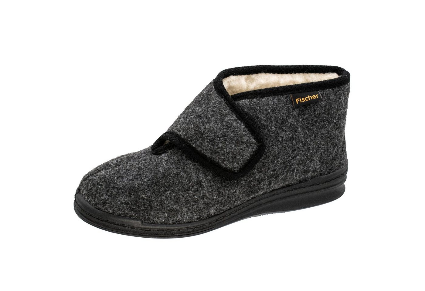 Fischer-Markenschuh Basti Hausschuh mit Klettverschluss, mit Schurwollfutter, Weite H