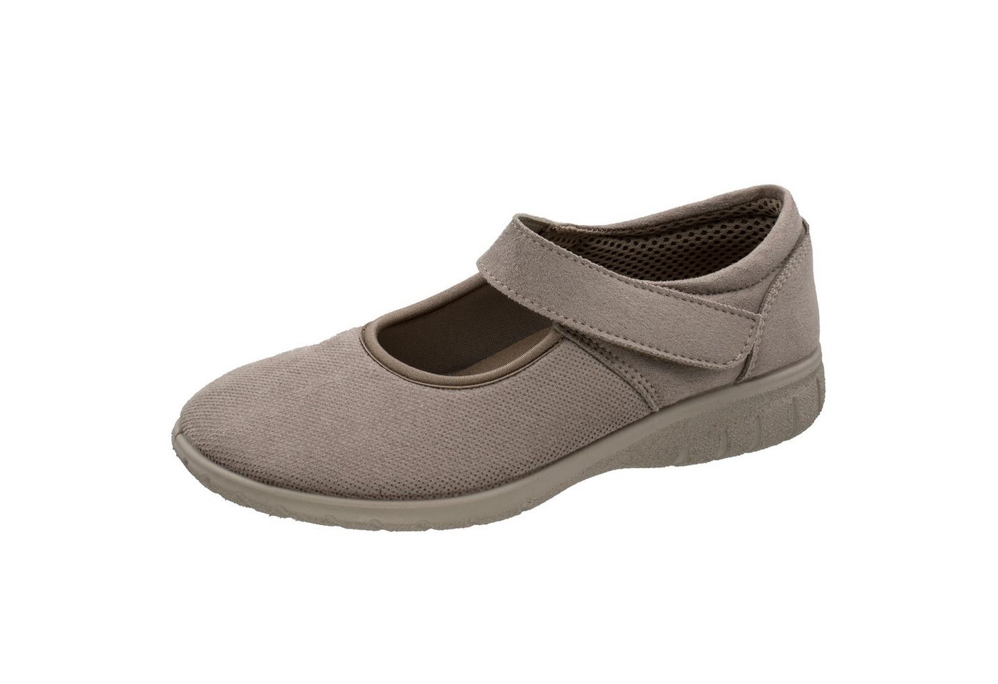 Fischer-Markenschuh Birgit Ballerina aus Stretchmaterial, Ledereinlegesohle herausnehmbar, Gummi-Laufsohle (beige/braun)